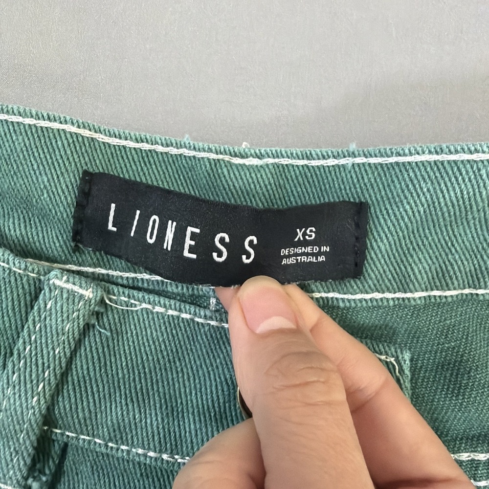 Lioness Womens High-Rise Wide Leg Baggy Cargo Green Denim Jeans XS 27x30 - Picture 12 of 16